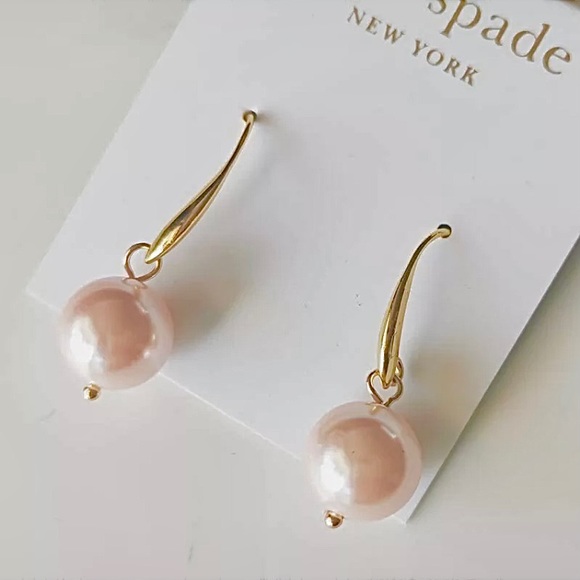 KATE SPADE Gold Faux Peach Pearl Drop Earrings - Picture 3 of 5